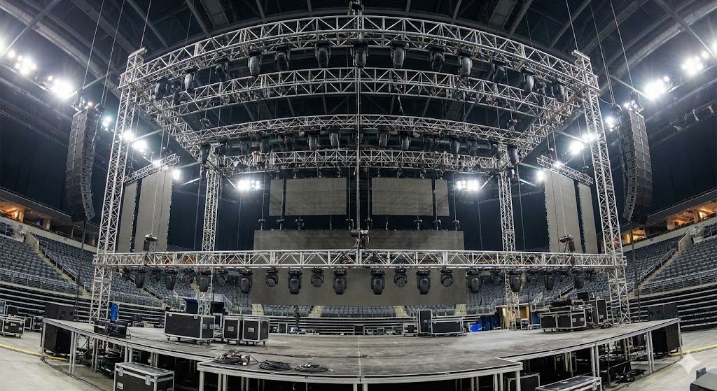 We design, fabricate and install professional truss & stage systems with certified riggers and full safety compliance. From small corporate stages to large concert rigs, we deliver turnkey technical production.