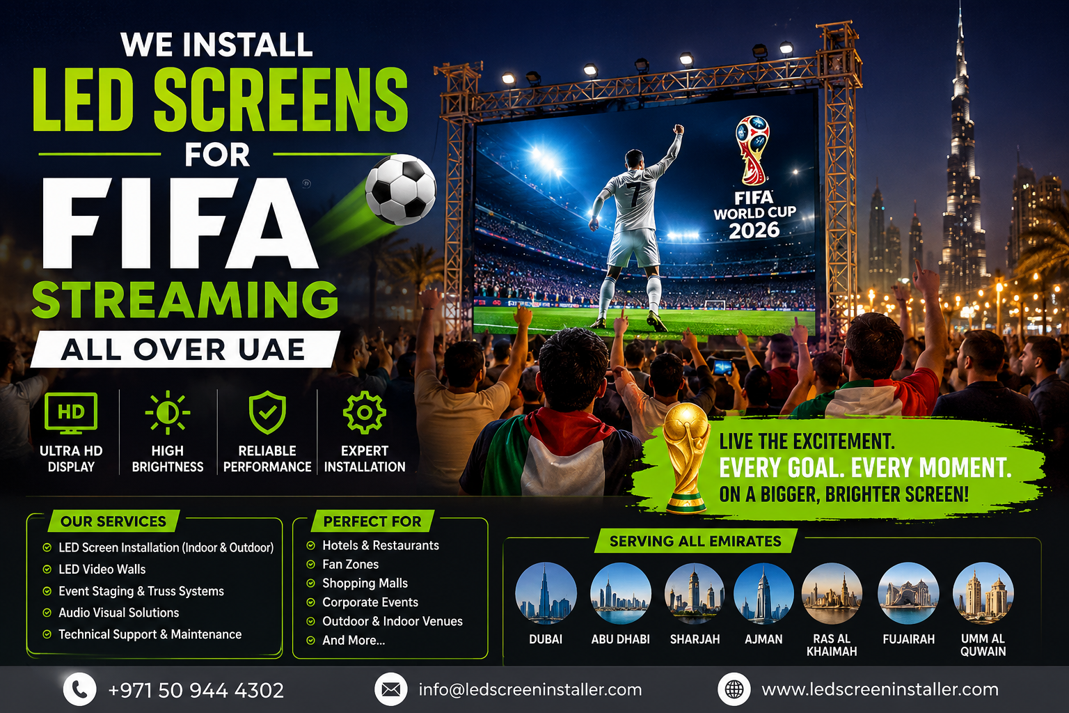 We Install LED Screens for FIFA World Cup 2026 Streaming Across the UAE